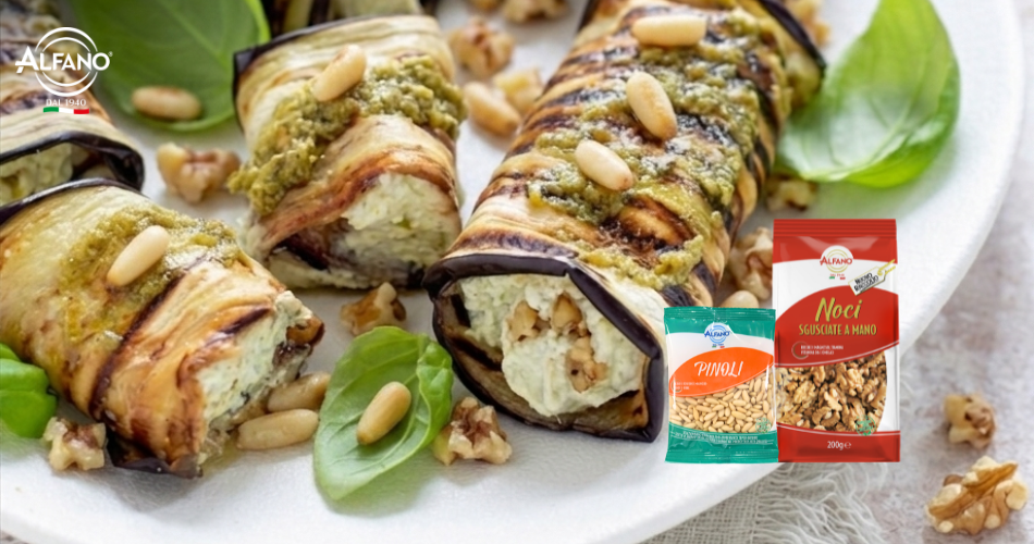 involtini di melanzane noci e pinoli